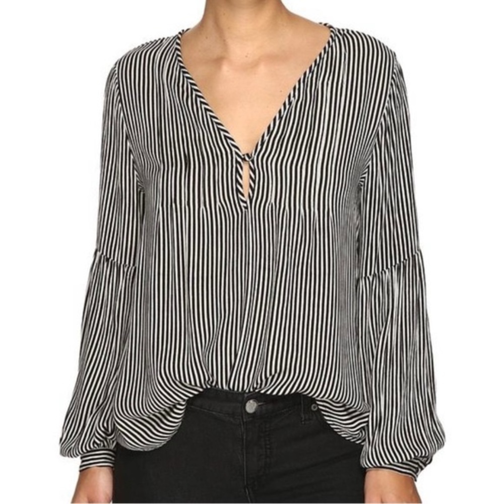 AMUSE SOCIETY. Best Selling Jonah Top. Long Sleeves in Black-White Stripes
